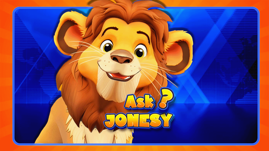 Ask Jonesy the Lion a Question button with bright colors