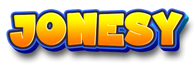 Jonesy the Lion logo with bold yellow and blue text